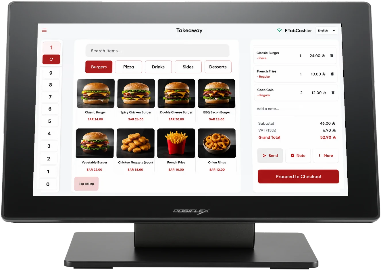 POSMena takeaway POS on a Posiflex RT-2016 G3 terminal